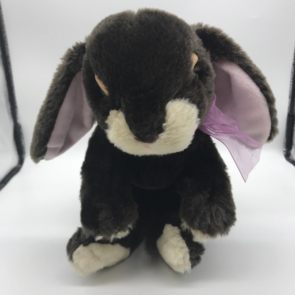 Commonwealth Brown Lop Eared Bunny Rabbit Plush Purple Ribbon 2003 HK-61 Vintage